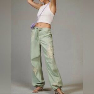 Anthropologie Pilcro Parachute Cargo Embroidered Pants 26